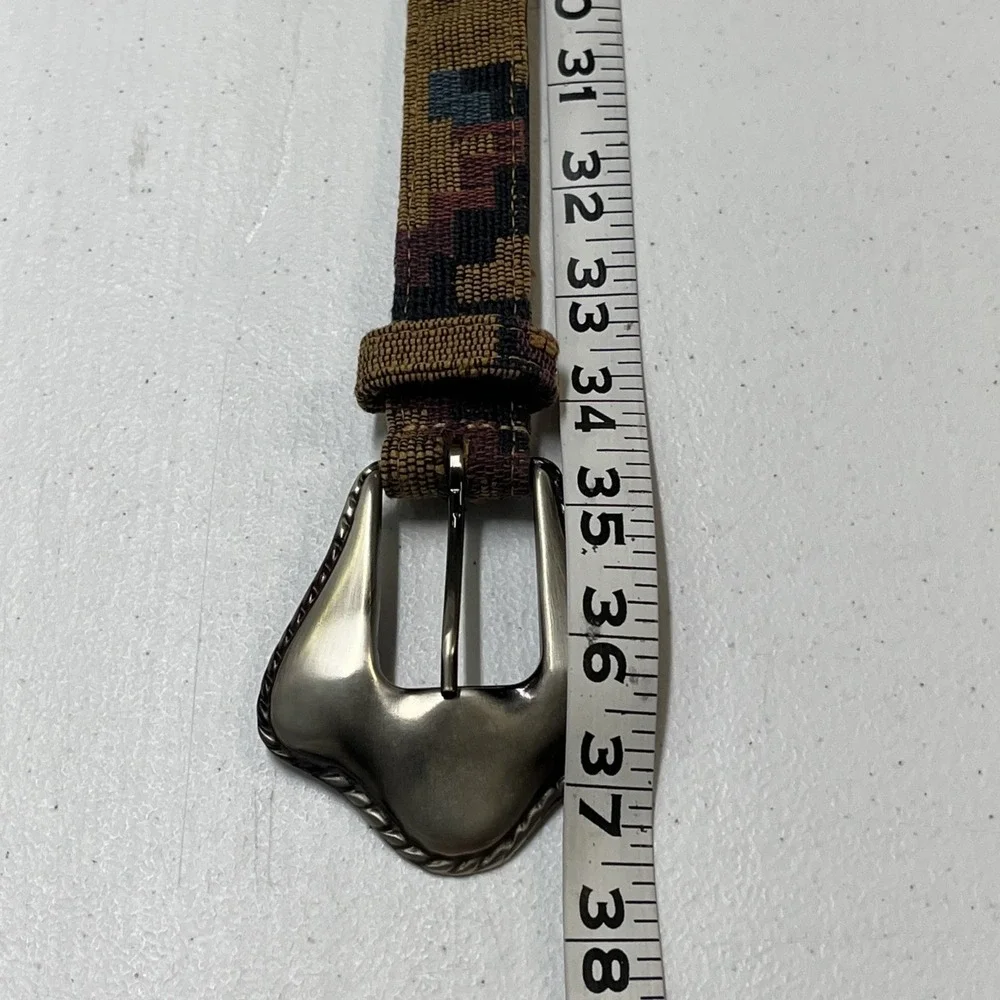 Vintage Express Belt Brown Woven Southwestern Stitched Gunmetal Buckle Tip Large